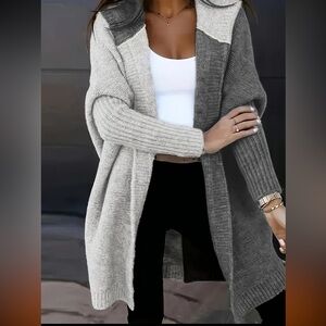 Bran New Plus Size Hooded Color Block Long Sleeve Cardigan